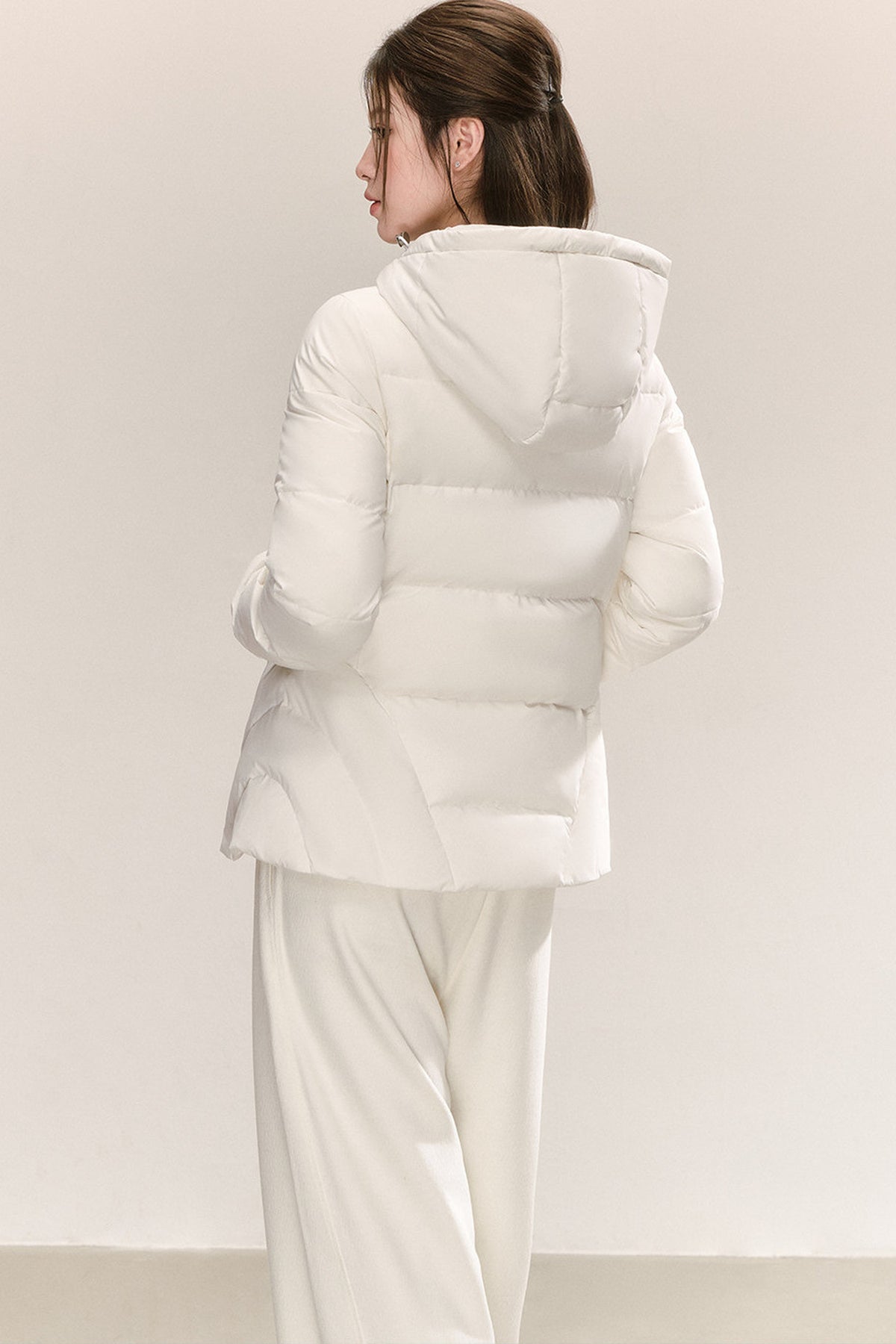 White Deconstructed Hooded Down Jacket