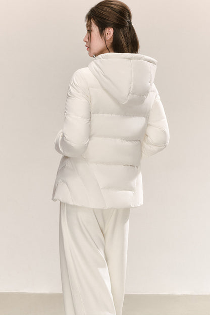 White Deconstructed Hooded Down Jacket
