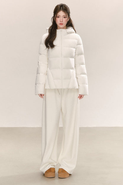 White Deconstructed Hooded Down Jacket