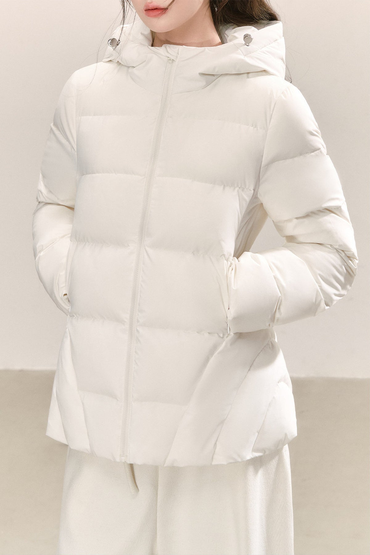 White Deconstructed Hooded Down Jacket