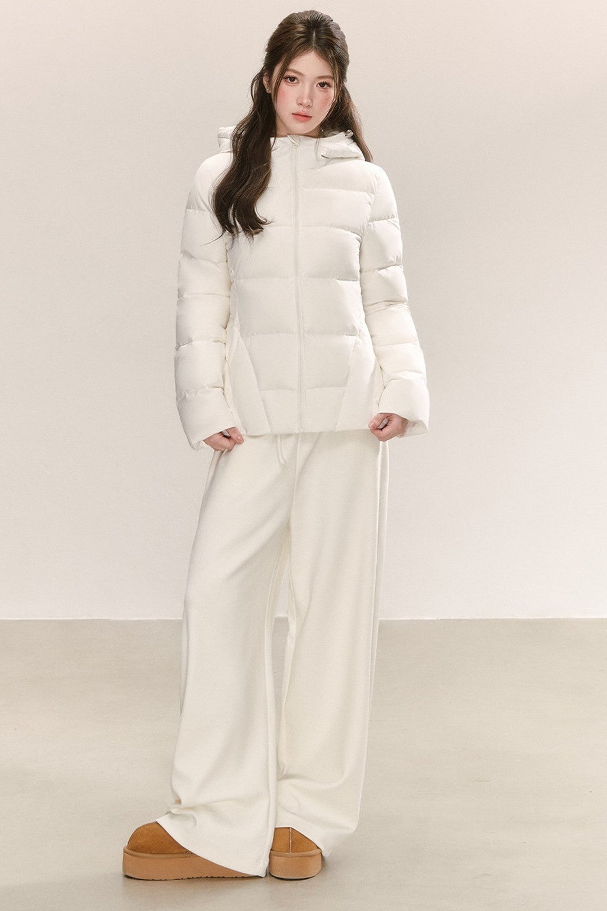 White Deconstructed Hooded Down Jacket
