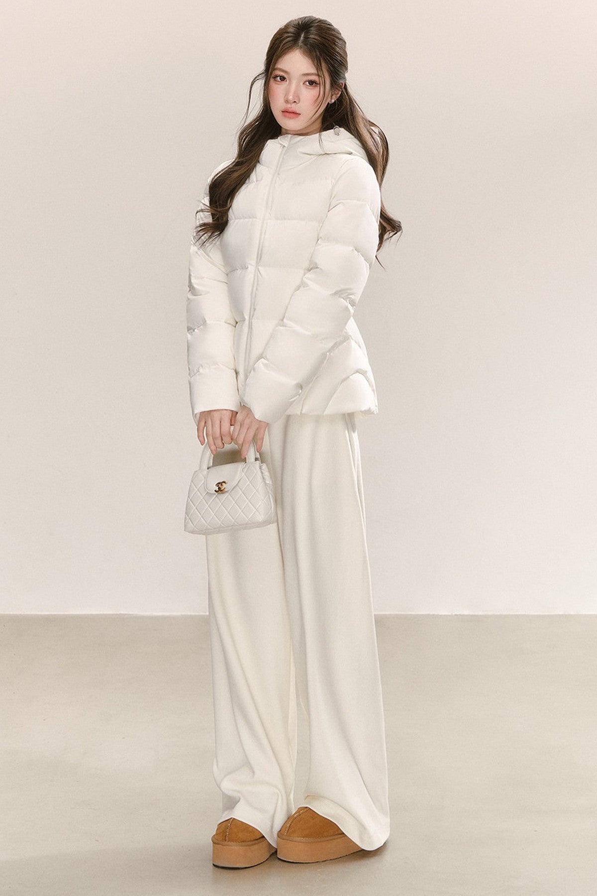 White Deconstructed Hooded Down Jacket