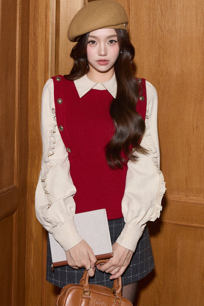 Knitted Patchwork Vest Shirt