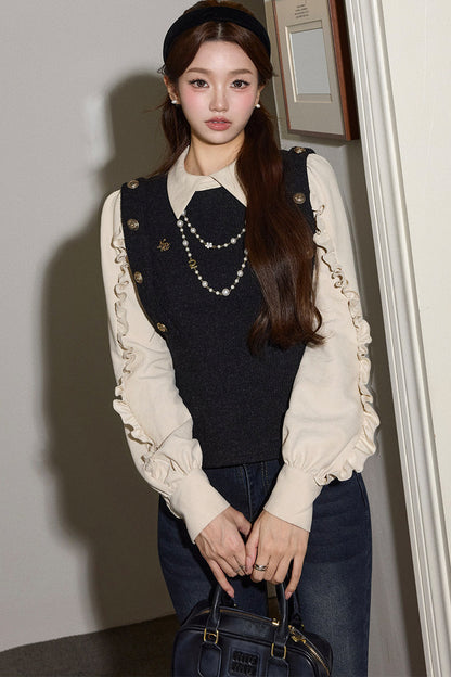 Knitted Patchwork Vest Shirt