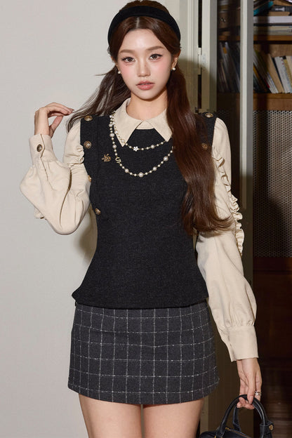 Knitted Patchwork Vest Shirt