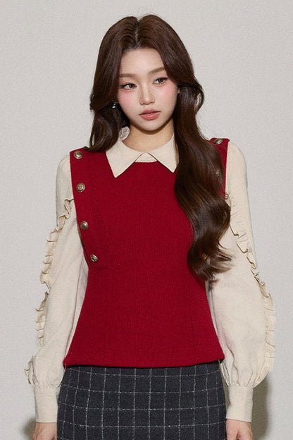Knitted Patchwork Vest Shirt
