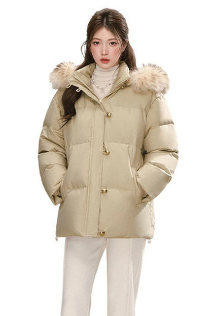 Detachable Raccoon Fur Collar Hooded Down Jacket