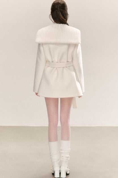 White Navy Collar Woolen Coat