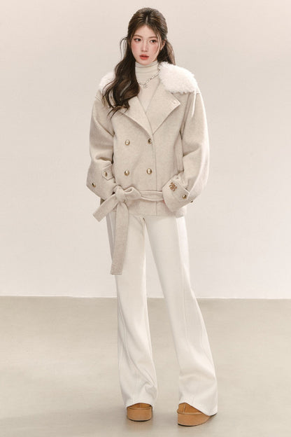 Classic Patchwork Fur Collar Woolen Coat