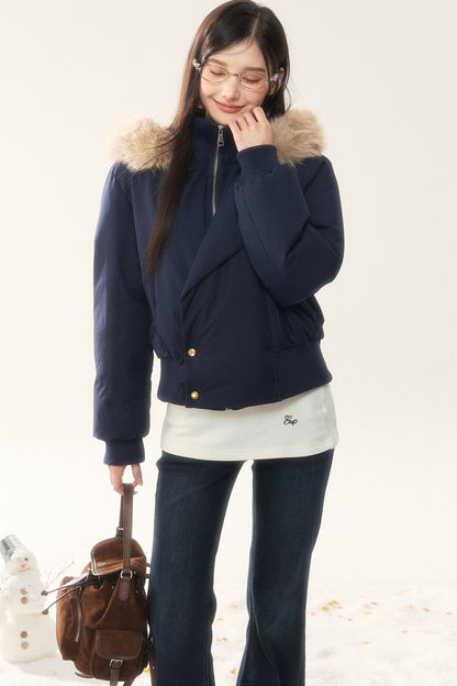 Hooded Fur Collar Down Jacket and Pants Set-Up