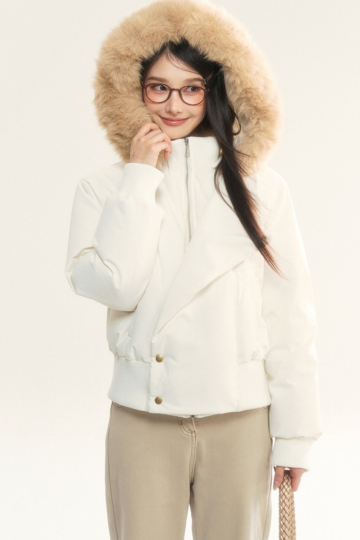 Hooded Fur Collar Down Jacket and Pants Set-Up