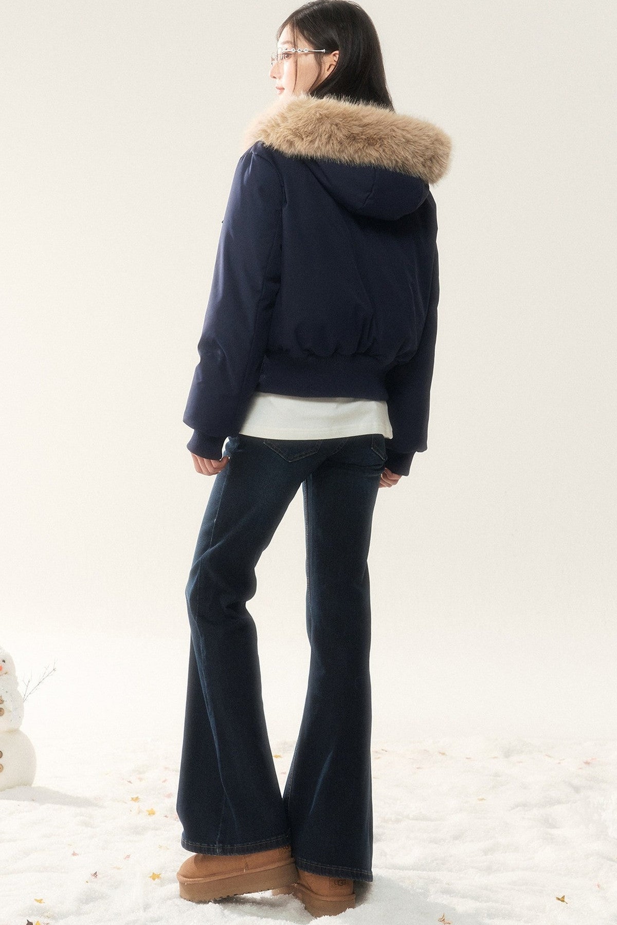 Hooded Fur Collar Down Jacket and Pants Set-Up