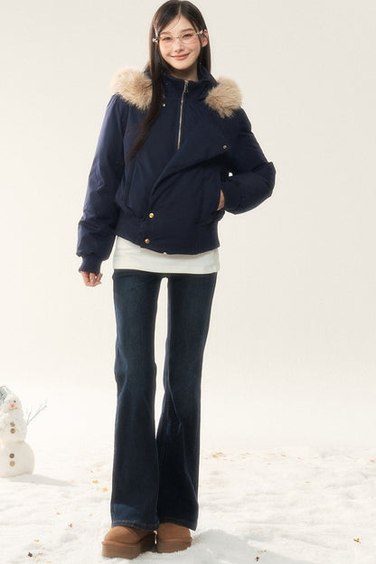 Hooded Fur Collar Down Jacket and Pants Set-Up