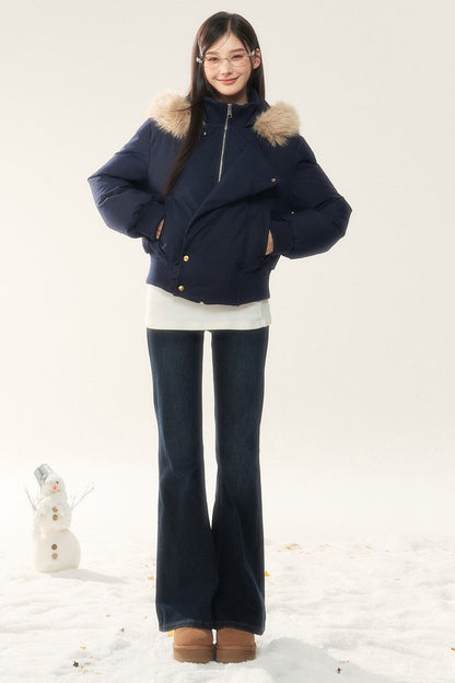 Hooded Fur Collar Down Jacket and Pants Set-Up