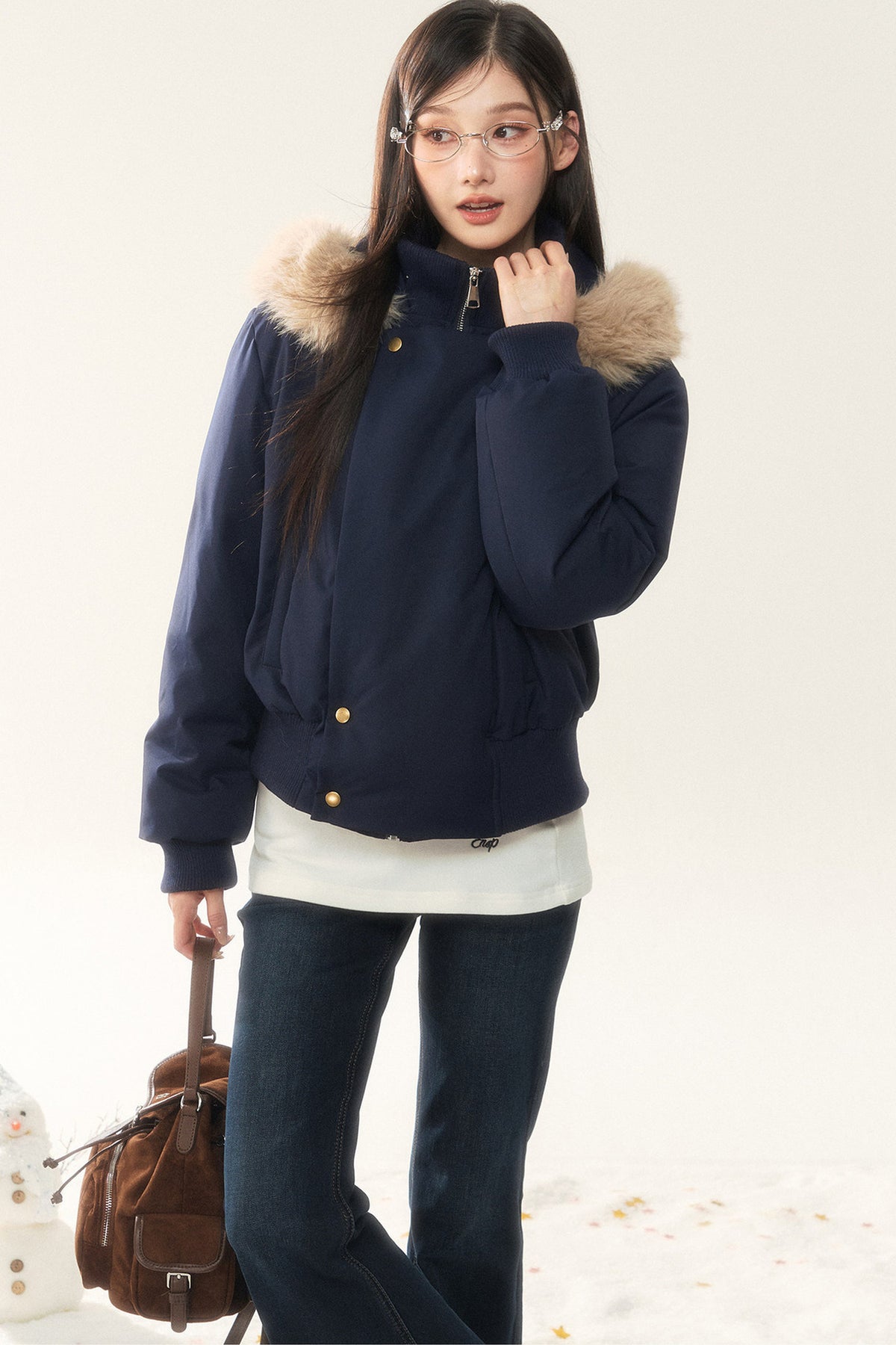 Hooded Fur Collar Down Jacket and Pants Set-Up