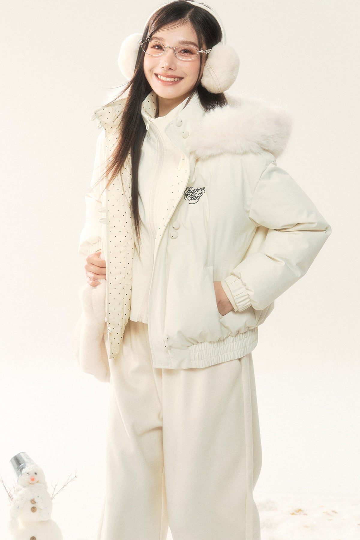 Short Polka Dot Hooded Cotton Jacket and Pants