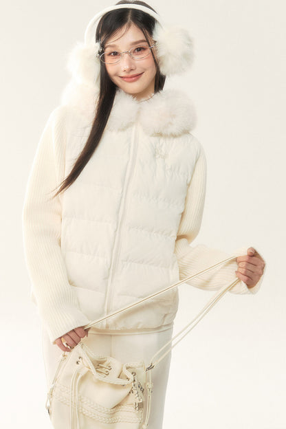 Hooded Knitted Sleeve Down Jacket and Pants Set-Up