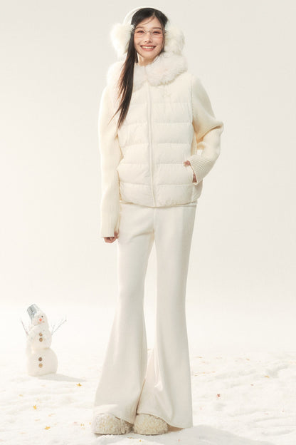 Hooded Knitted Sleeve Down Jacket and Pants Set-Up