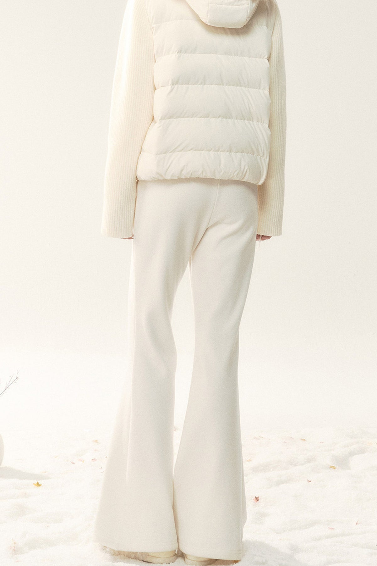 Hooded Knitted Sleeve Down Jacket and Pants Set-Up