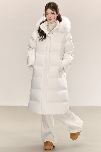 White Raccoon Fur Collar Down Jacket