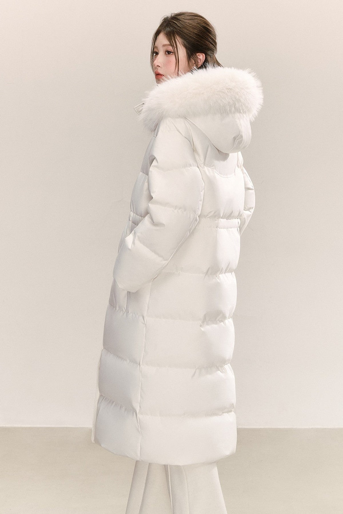 White Raccoon Fur Collar Down Jacket