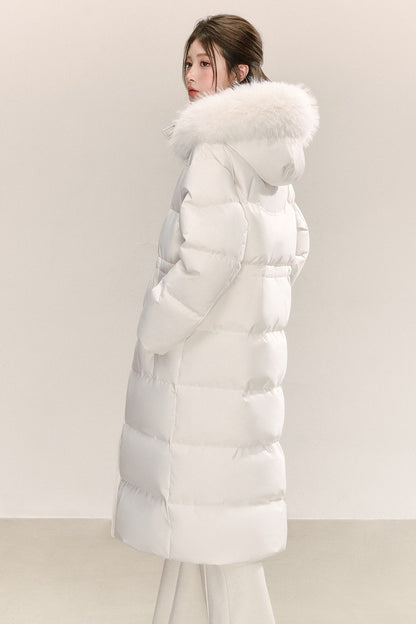 White Raccoon Fur Collar Down Jacket