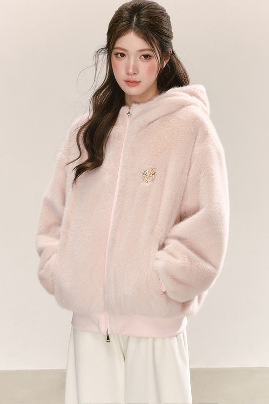 Pink Furry Hooded Jacket