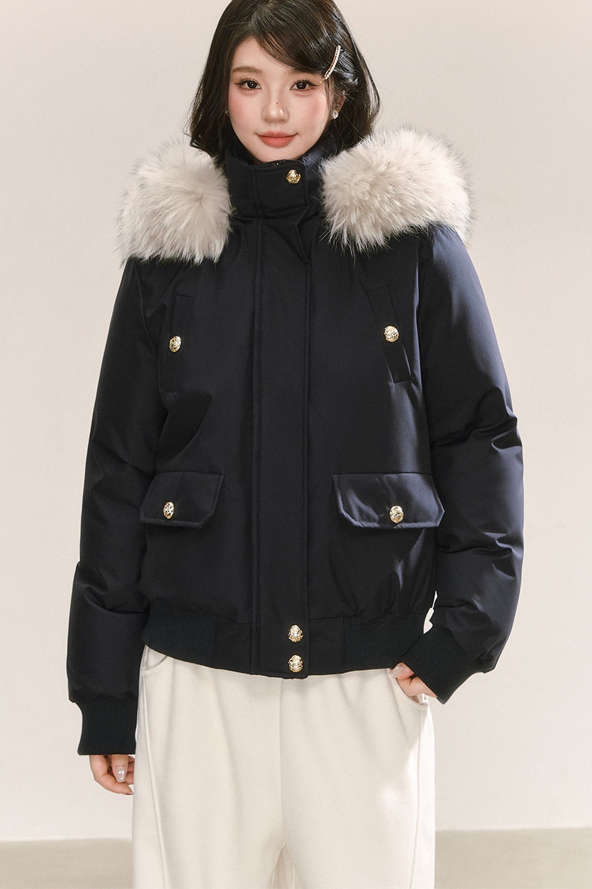 Raccoon Fur Collar Hooded Down Jacket