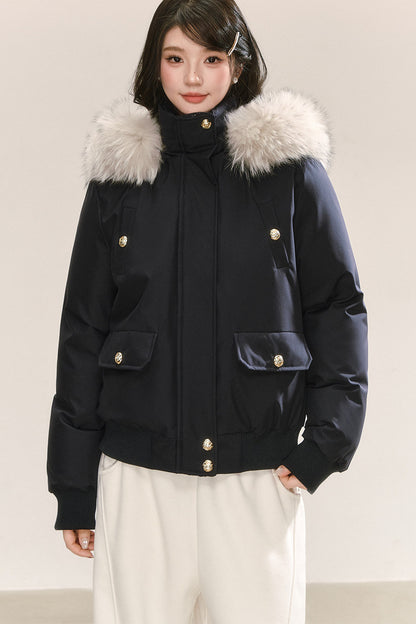 Raccoon Fur Collar Hooded Down Jacket