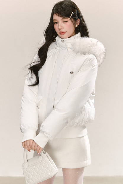 Raccoon Fur Collar Hooded Down Jacket