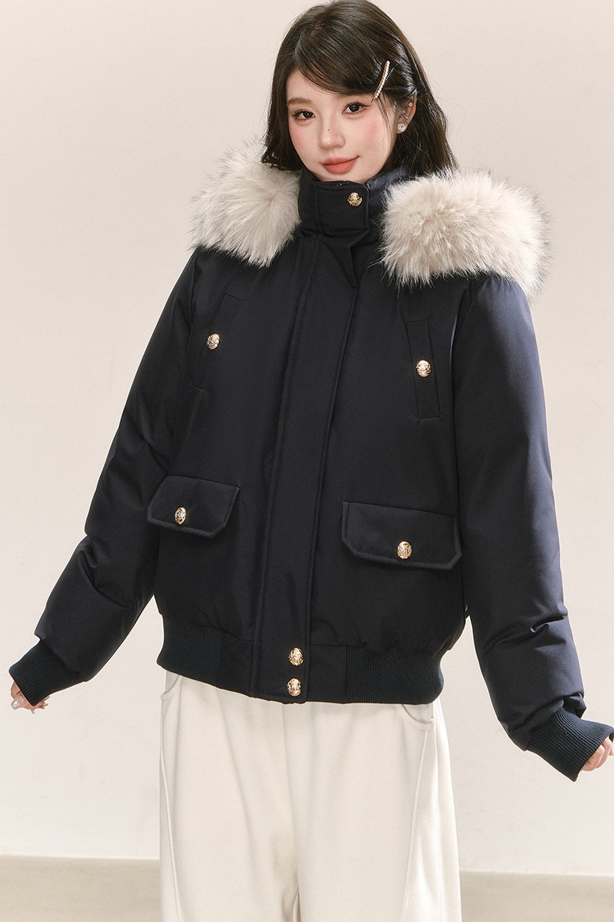 Raccoon Fur Collar Hooded Down Jacket