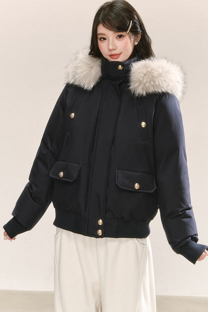 Raccoon Fur Collar Hooded Down Jacket