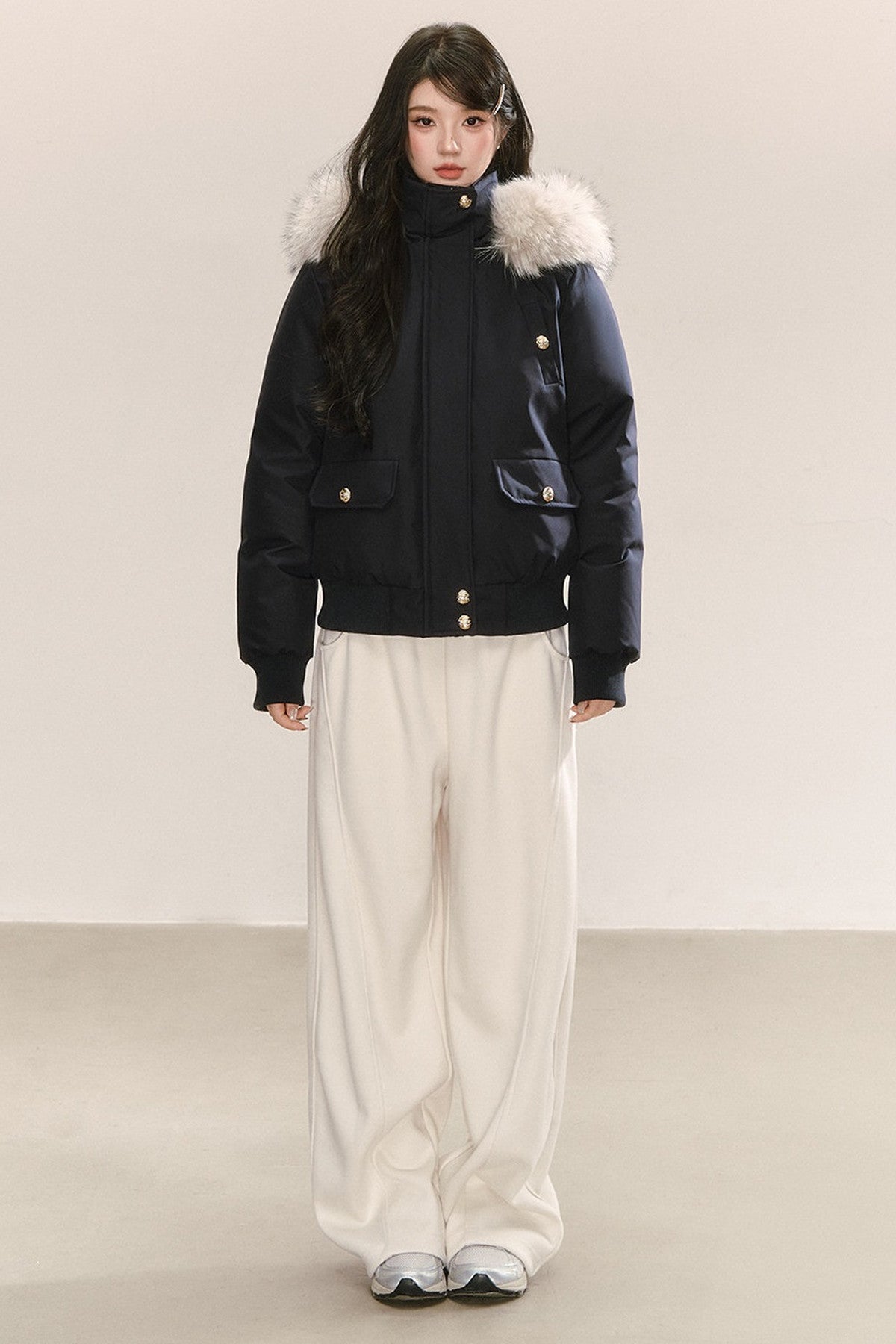 Raccoon Fur Collar Hooded Down Jacket