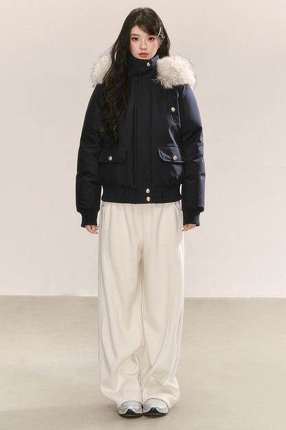 Raccoon Fur Collar Hooded Down Jacket