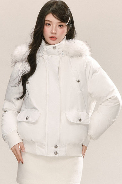 Raccoon Fur Collar Hooded Down Jacket