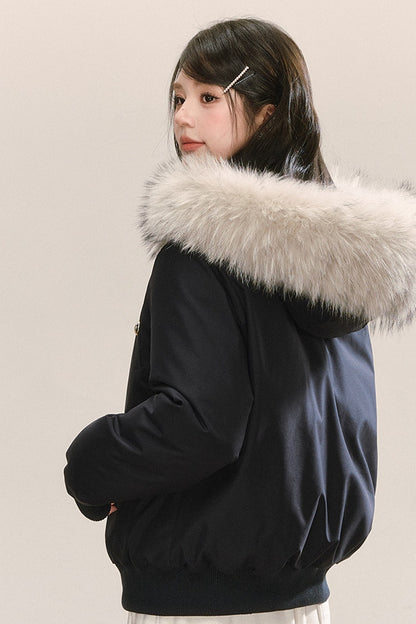 Raccoon Fur Collar Hooded Down Jacket