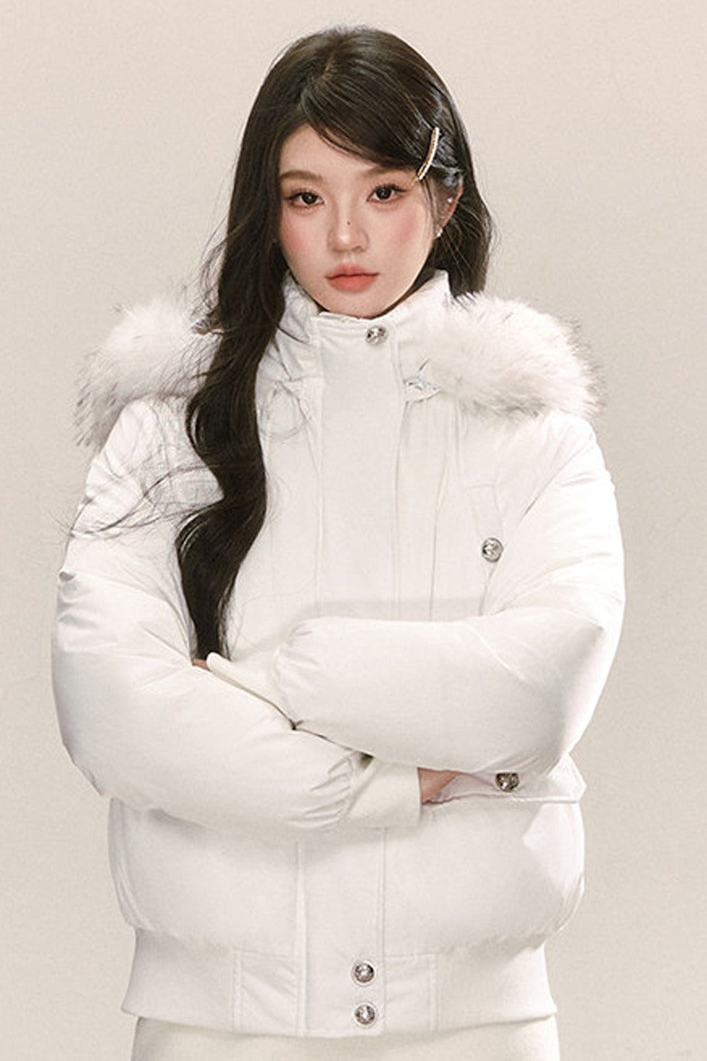 Raccoon Fur Collar Hooded Down Jacket