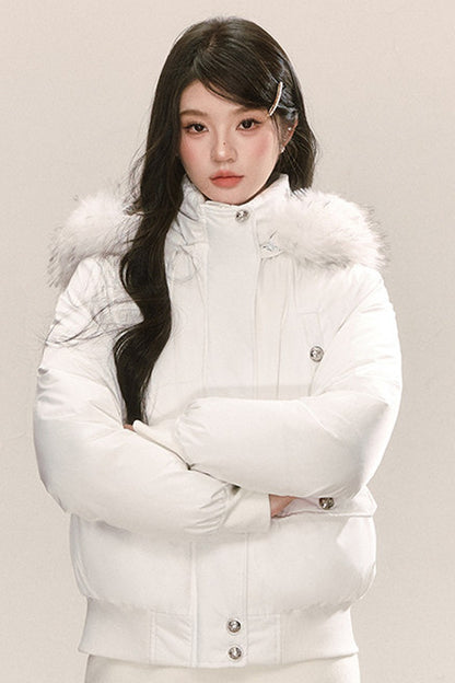 Raccoon Fur Collar Hooded Down Jacket