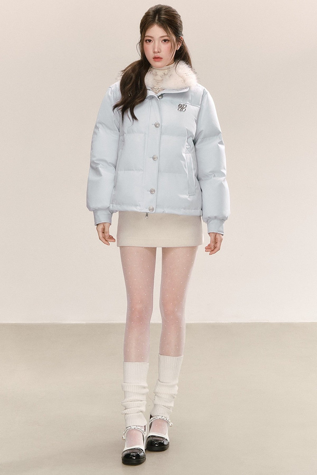 Blue 90% White Duck Down Puffer Jacket