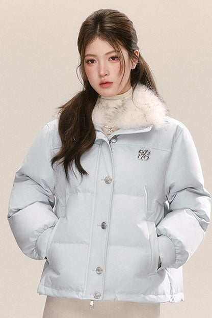 Blue 90% White Duck Down Puffer Jacket