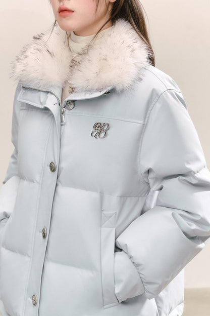 Blue 90% White Duck Down Puffer Jacket