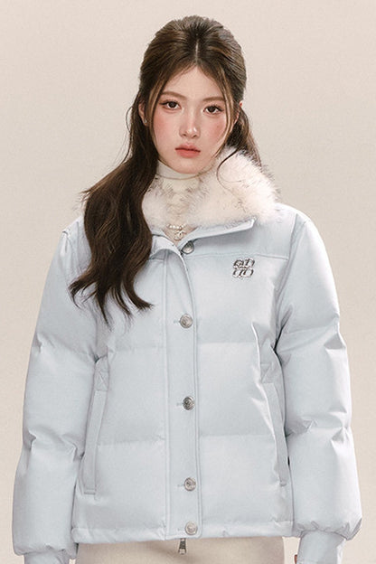 Blue 90% White Duck Down Puffer Jacket
