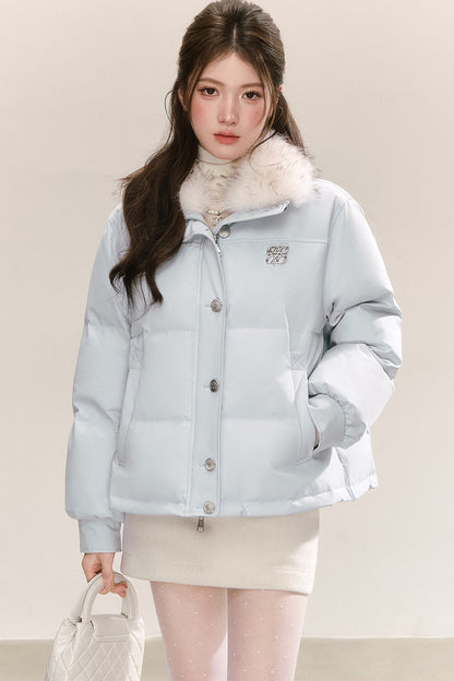 Blue 90% White Duck Down Puffer Jacket