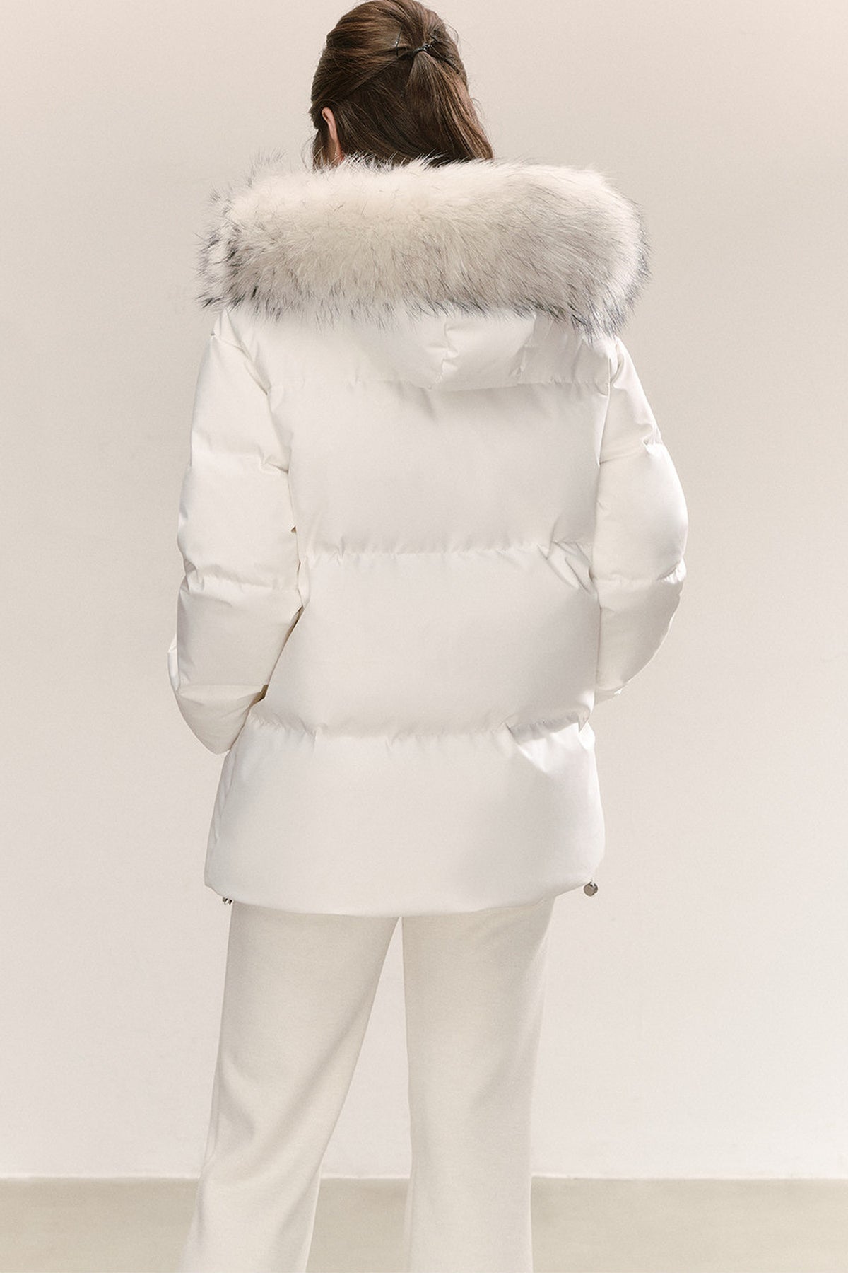 Raccoon Fur Collar Hooded White Down Jacket