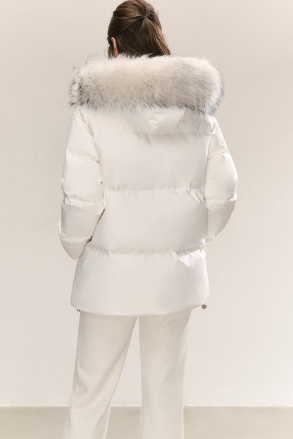 Raccoon Fur Collar Hooded White Down Jacket