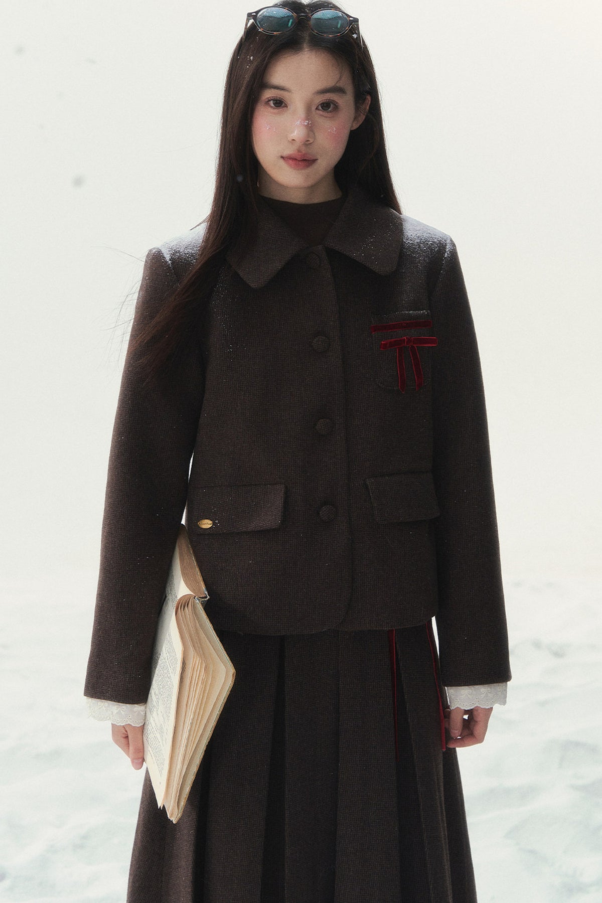 Bambi Wool Coat with Fur Collar and Pleated Skirt Set-Up