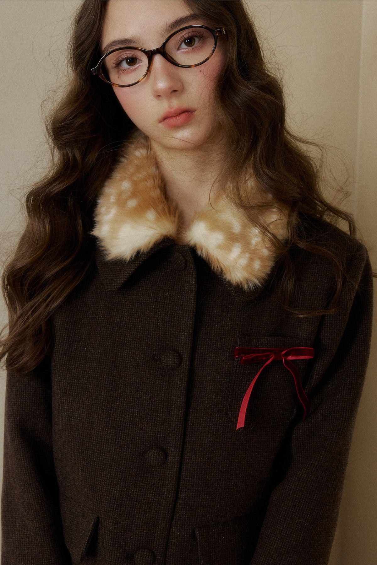 Bambi Wool Coat with Fur Collar and Pleated Skirt Set-Up