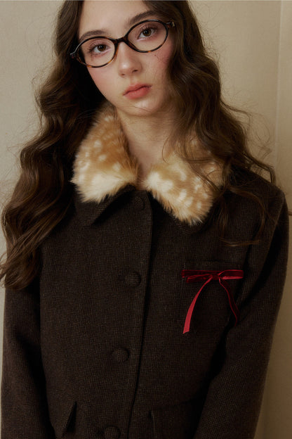 Bambi Wool Coat with Fur Collar and Pleated Skirt Set-Up