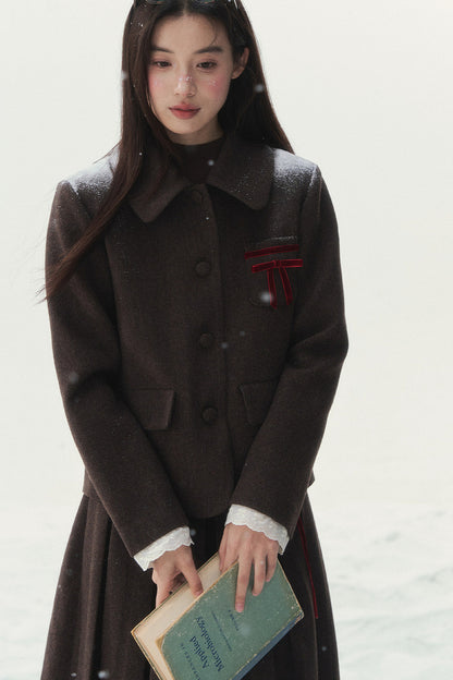Bambi Wool Coat with Fur Collar and Pleated Skirt Set-Up