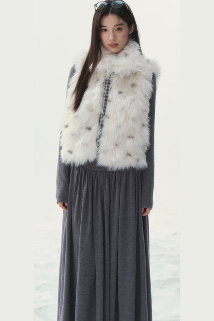 Reversible Polka Dot Plaid Faux Fur Vest